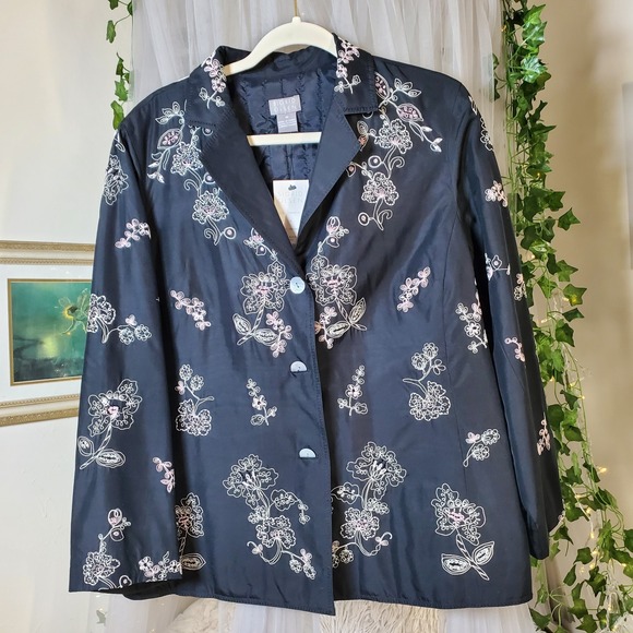 Sigrid Olsen Jackets & Blazers - Sigrid Olsen Silk Embroidered Floral Black Business Casual Jacket NWT Size 16